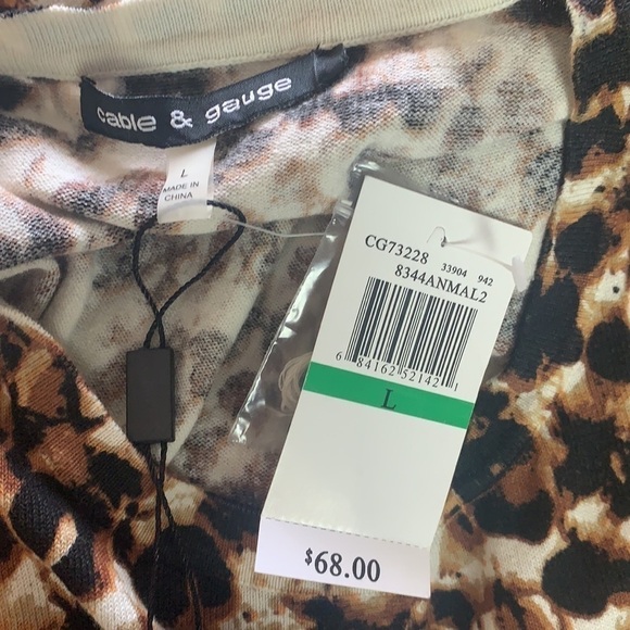Cable&Gauge Brown/Cream Animal Print Cardigan/Sweater Size L - Picture 8 of 12